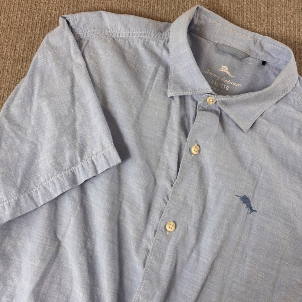 Tommy Bahama Mens XXL Light Blue Cotton Short Sleeve Button Down Shirt